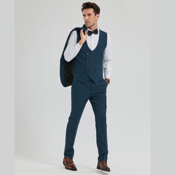 Mens Skinny Fit 3pc Textured Suit by Tazio, Dark Teal - Picture 5 of 5